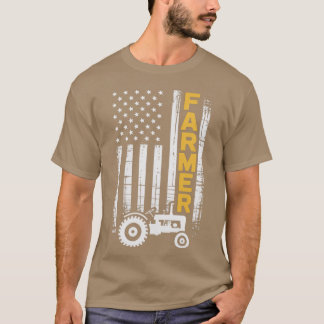 Traktor Amerikansk USA Flagga Rolig Bonde Rancher T Shirt