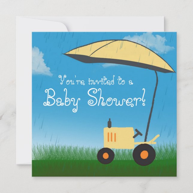Traktor Baby Shower Invitation: Gul traktor Inbjudningar (Framsida)