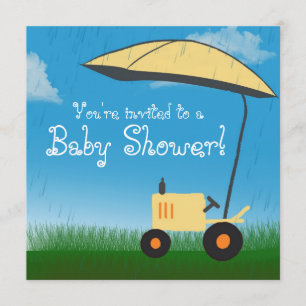Traktor Baby Shower Invitation: Gul traktor Inbjudningar