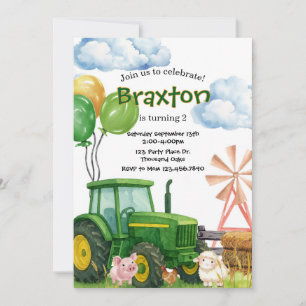 Traktor Birthday, Grönt Tractor Farm-födelsedag Inbjudningar