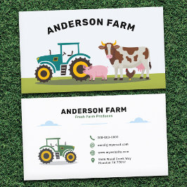 Traktor, Cow, Gris och Chicken - Farm Visitkort