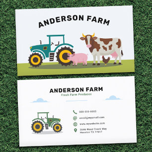 Traktor, Cow, Gris och Chicken - Farm Visitkort