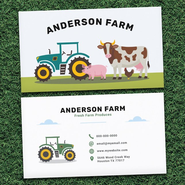 Traktor, Cow, Gris och Chicken - Farm Visitkort (Tractor, Cow, Pig and Chicken - Farm Business Card)