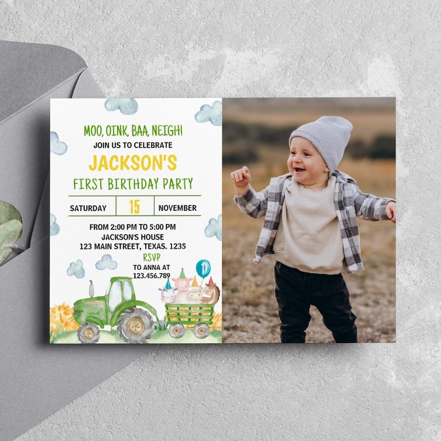 Traktor Farm Animal Födelsedagsfest inbjudan (Skapare uppladdad)