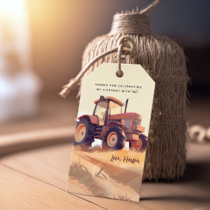 Traktor Farm Äventyr Birthday Tack Presentetikett