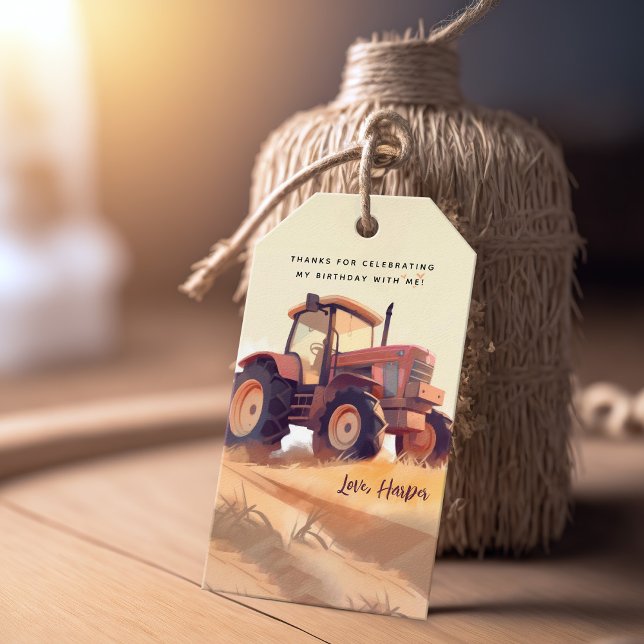 Traktor Farm Äventyr Birthday Tack Presentetikett (Skapare uppladdad)