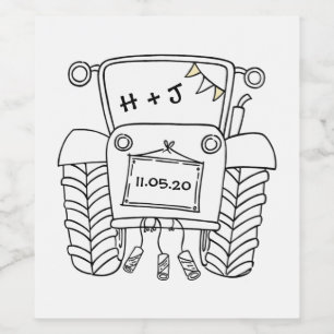 Traktor för Landsbyggsbröllop av personlig Vinflaska Etikett