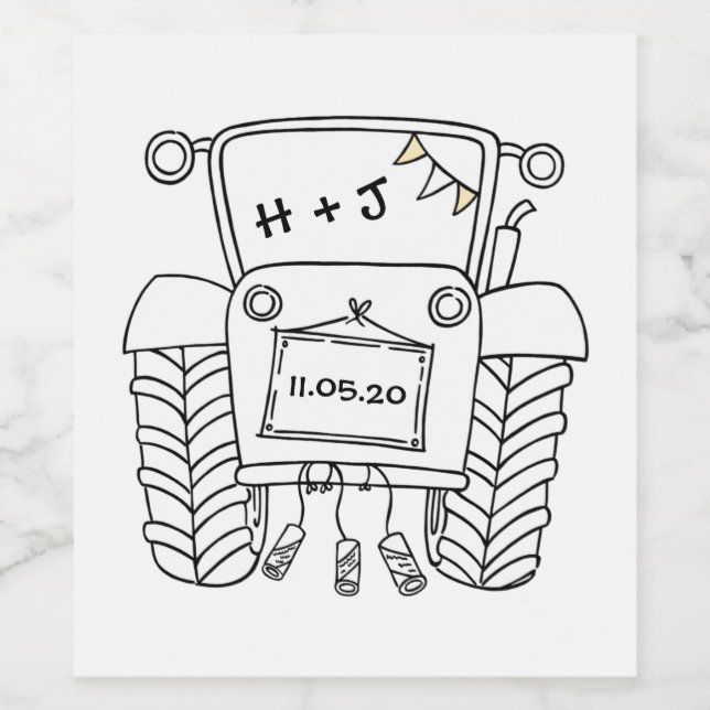 Traktor för Landsbyggsbröllop av personlig Vinflaska Etikett (Singel etikett)