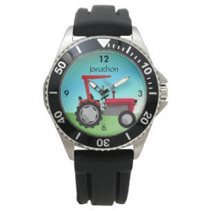 Traktor för lantgård för personligvintage röd armbandsur