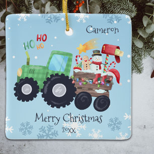 Traktor God jul Namn och år Julgransprydnad Keramik