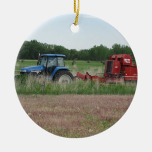 Traktor i fält julgransprydnad keramik