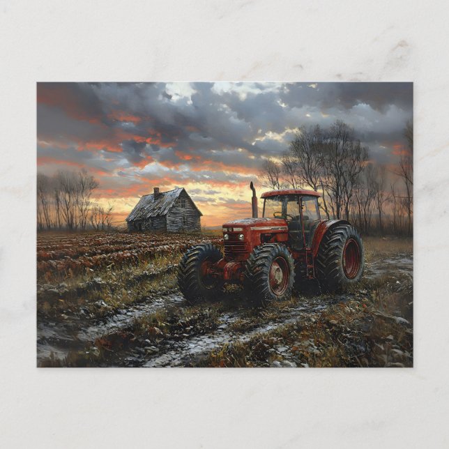 Traktor i Farm Fält Rustic Vykort (Framsida)