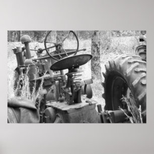 traktor i svartvitt poster