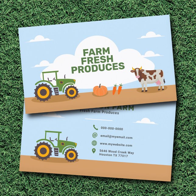 Traktor, kummel och grönsaker - Affärskort inom jo Visitkort (Tractor, Cow and Vegetables - Farm Business Card)