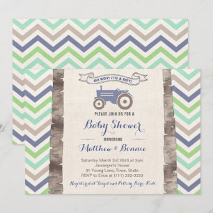 Traktor med Chevrons Baby Shower för Boy Inbjudningar