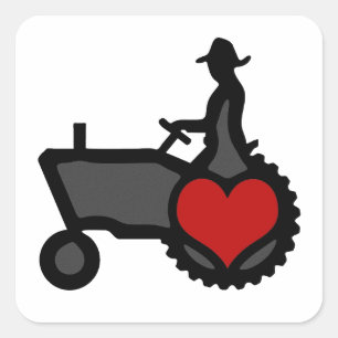 Traktor med Heart Kärlek vid Land Fyrkantigt Klistermärke