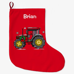 Traktor med julkranen stor julstrumpa