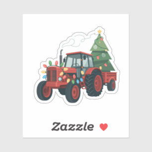 Traktor med släpvagn Santa Farm Farmer Jul Klistermärken