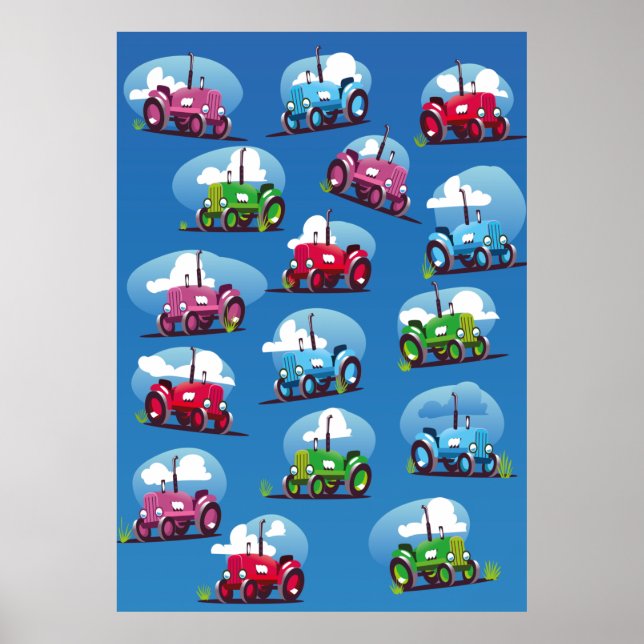 Traktor Mönster (blå bakgrund) Poster (Framsidan)