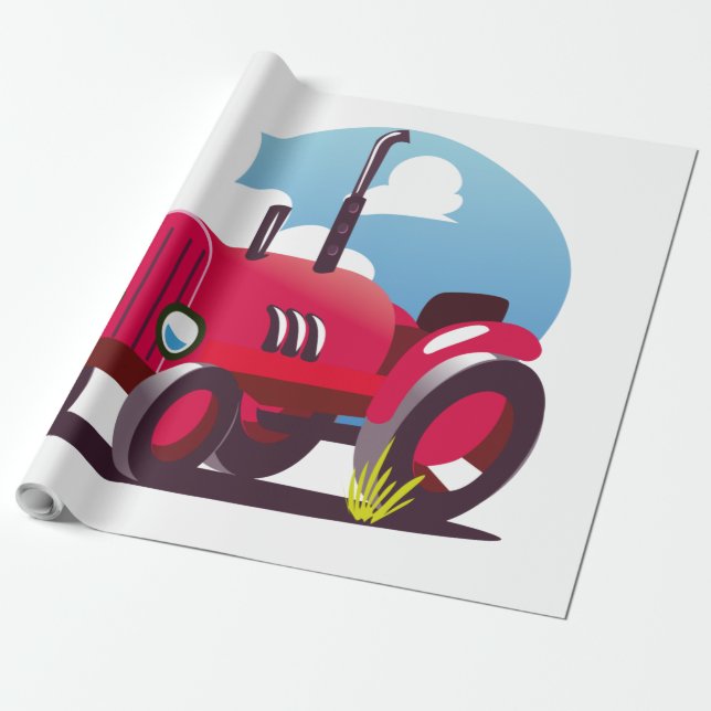 Traktor Mönster (Blå Bakgrund) Presentpapper (Utrullad)