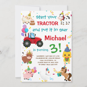 Traktor och Boskap födelsedag Inbjudningar