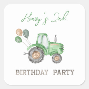 Traktor Party Stickers   Traktorfästdon Fyrkantigt Klistermärke