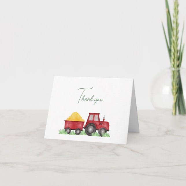 Traktor Tack, ditt kort, Barnyard Farm Birthday Tack Kort (Framsida)