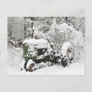 Traktor täckt av snö helg vykort