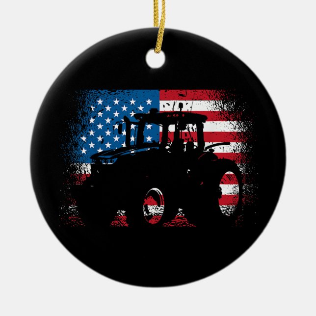 Traktor USA flagga design för Patriotic Farmer Julgransprydnad Keramik (Framsidan)