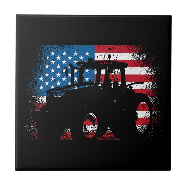 Traktor USA flagga design för Patriotic Farmer Kakelplatta (Framsidan)