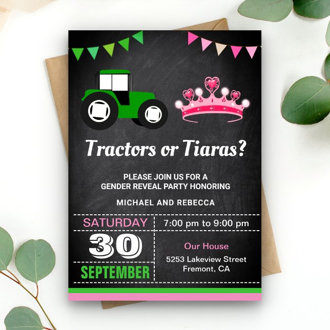 Traktorer eller Tiaras Gender Reveal Party Inbjudningar (Skapare uppladdad)