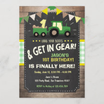 Traktorfödelsedagsinbjudan Farm party Boy Grönt