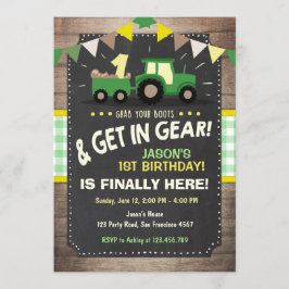 Traktorfödelsedagsinbjudan Farm party Boy Grönt Inbjudningar