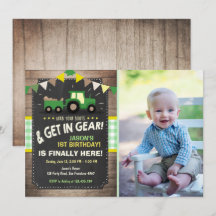 Traktorfödelsedagsinbjudan Farm party Boy Grönt
