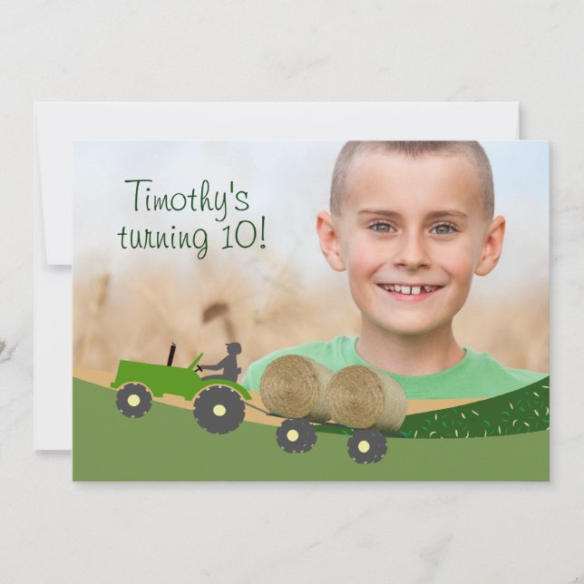 Traktorinbjudan: Cute Hay Bale Farm Scene Inbjudningar (Framsida)