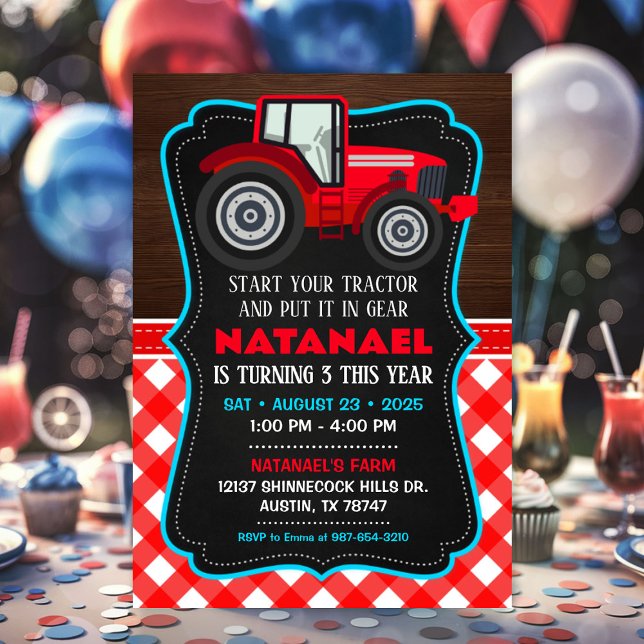 Traktorinbjudan för Födelsedagsfest av grupp Inbjudningar (Tractor Invitation for Farm Birthday Party)