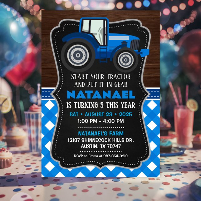 Traktorinbjudan för Födelsedagsfest av grupp Inbjudningar (Tractor Invitation for Farm Birthday Party)