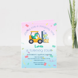 Traktorrten Cute baby dinosauer Lastbil Birthday B Inbjudan