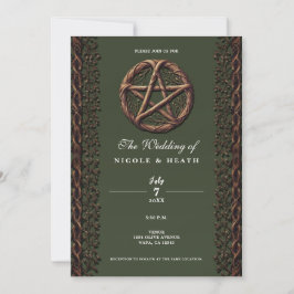 Träkvist Pentagram Olivgrön Wicca-bröllop Inbjudningar