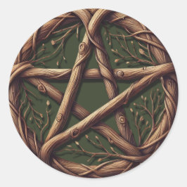 Träkvist Pentagram Olivgrön Wicca-bröllop Runt Klistermärke