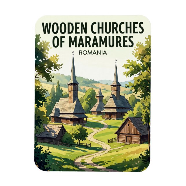 Träkyrkor i Maramureș Rumänien Magnet (Vertikal)