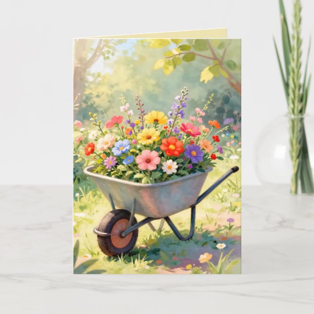 Trälåda med blommor välkomstkort kort (Framsida)