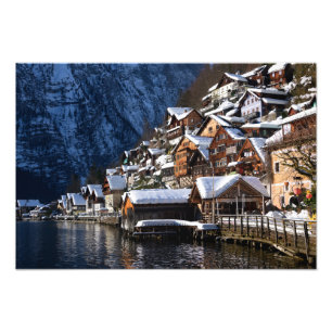 Trälakeside houses i Hallstatt, Österrike Fototryck