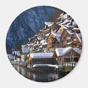 Trälakeside houses i Hallstatt, Österrike Magnet