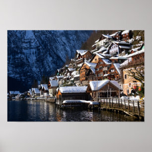 Trälakeside houses i Hallstatt, Österrike Poster