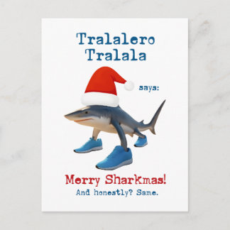 Tralalero Tralala Shark in Santa Hat Helg Vykort