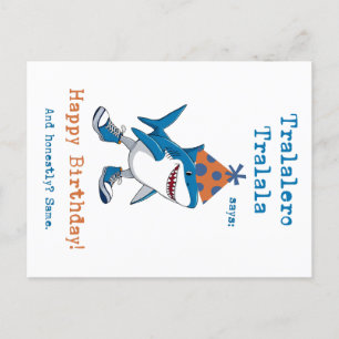 Tralalero Tralala Tecknad Shark Funny Birthday Helg Vykort