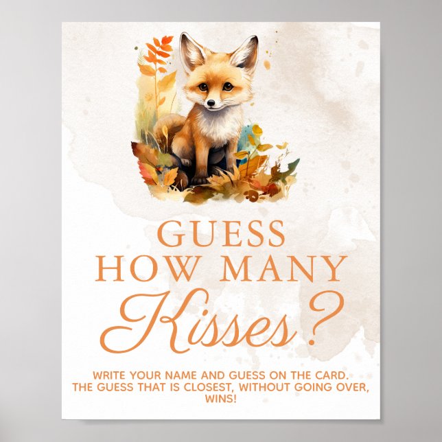 Träland Fox Cute Baby Shower Spelar hur många kiss Poster (Framsidan)