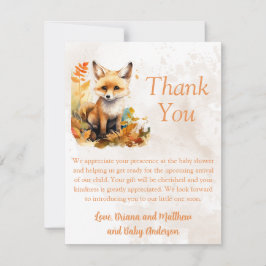 Träland Fox Cute Baby Shower Tack för ditt kort