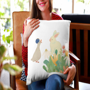 Trälandskanin & Fågel Ländkudde   Whimsical Nu Kudde